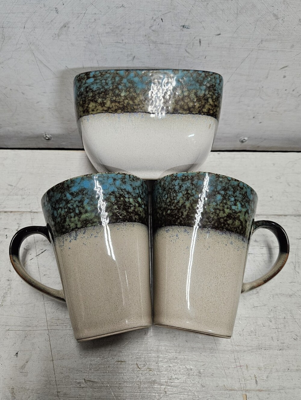 3pc Stoneware Coffee/Tea Set 2 Mugs & 1 Bowl Master Cuisine brand